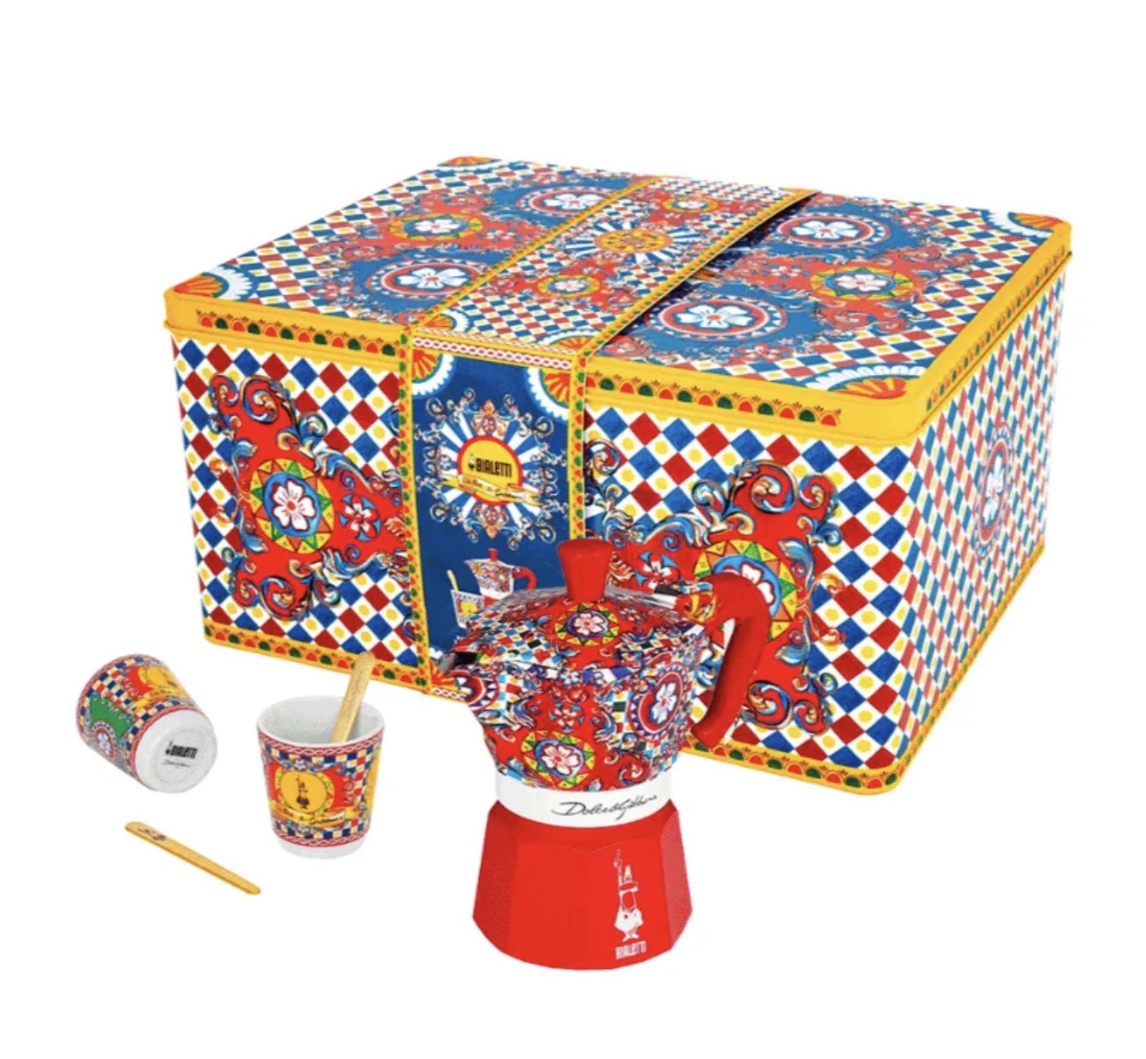 Bialetti Dolce & Gabbana Moka Express 2-Cup, Porcelain Cup & Stirrers Set